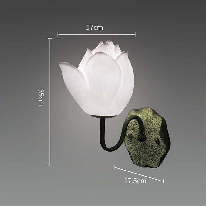 Retro Zen Wall Lamp Study Bedroom Background Lotus Decorative Bedside for Corridor, Hallway(White)