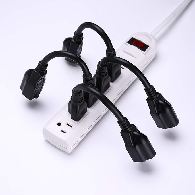[ETL Listed] Miady Short Power Extension Cord Outlet Saver, 16AWG/13A, 3 Prong (4 Pack, Black, 8 Inch)
