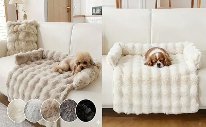Dream Cloud Pet Sofa Bed, Washable Non-Slip Fluffy Plush Dog Mat for Furniture Protector Mat for Sofa Car & Floor for Small Medium Dogs & Cats (White)