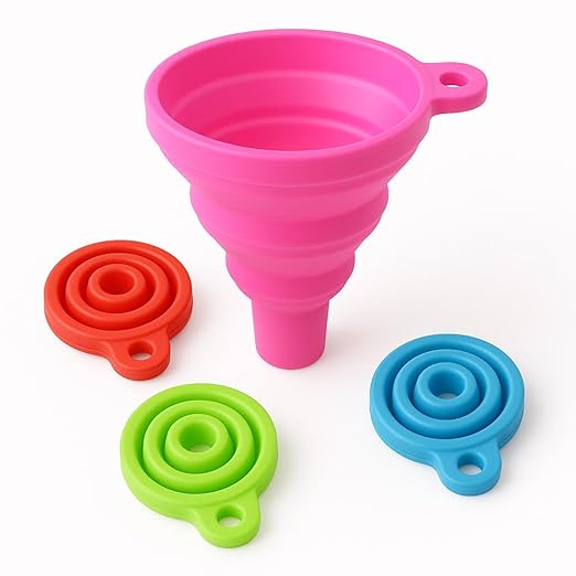 Foldable Silicone Kitchen Funnel - Easy to Carry - Heat Resistant, Non-Toxic & Odorless Wide Mouth Food Grade Gadget - Perfect for Transferring Liquid, Powder & Dry Ingredients | Set of 4
