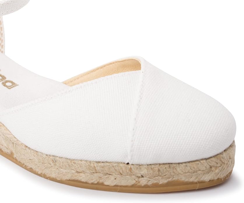 Girona Authentic Spanish Espadrille Wedge Sandals for Women - Sustainable, Eco Friendly, Vegan Shoes. Classic Style, Organic Cotton Canvas Upper, Comfy Insole, Jute Midsole, Rubber Sole. Made in Spain