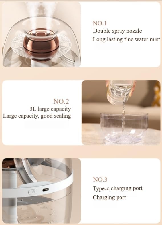 105 oz (3000ml) Essential Oil Aromatherapy Diffuser, Transparent Dual Spray Large Capacity Humidifier with Night Light for Large Rooms, Office, Home, Spa, Yoga, Bedroom, Gym (White)