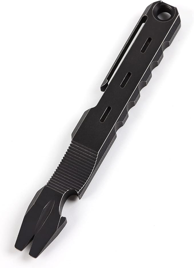 Titanium EDC Pry Bar with Nail Puller Bottle Opener Function with Pocket Clip EDC Tool (Black)