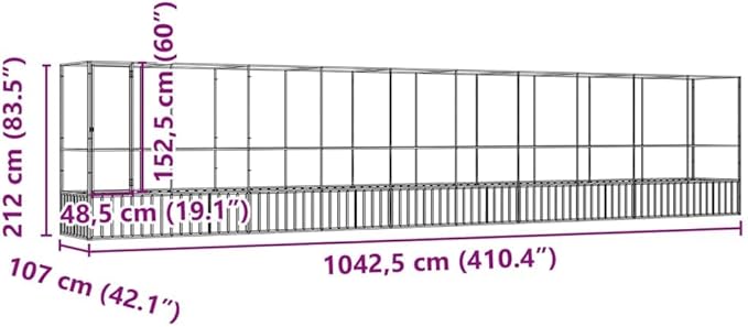 Large Metal Heavy Duty Walk-in Aviary Cage with Extension, Ample Activity Space Bird Cage with Lockable Door Also for Chickens and Rabbits, Silver 410.4"x42.1"x83.5" Steel,-410
