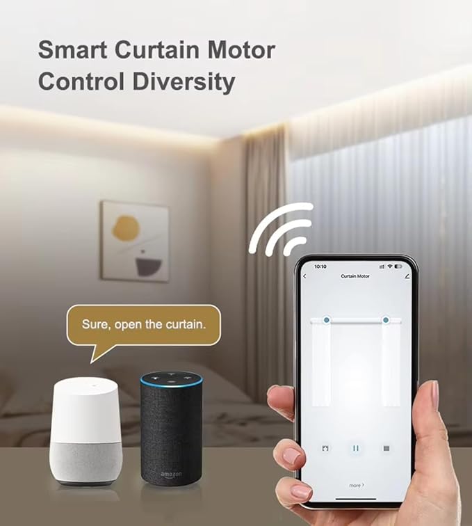 ZigBee Smart Curtain Motor with Retractable Track, Automatic Curtain Opener System 2.5N.m Motorized Drapery Rods Compatible with Alexa/Google Home (2.3-4 meters (90.5-157.4 inches) Adjustable)