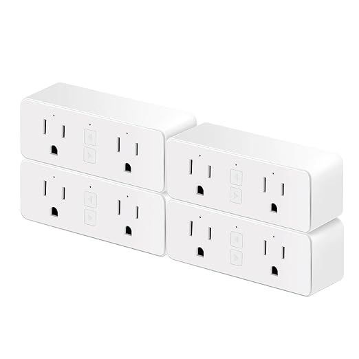15A Dual Smart Plug, WiFi Outlet Extender, Smart Socket with Schedule&Timer, Bluetooth Outlets Compatible with Alexa and Google Assistant, ETL&FCC Certified, No Hub Required, 2.4G WiFi Only, 4-Pack