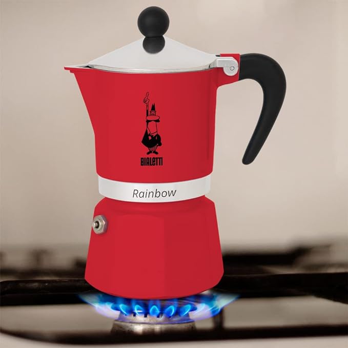 Bialetti Rainbow Moka Pot in Red, 6 Cup Stove Top Espresso Maker - Aluminum Cafetera for Ground Coffee, Italian Coffee Maker for Home Brewing