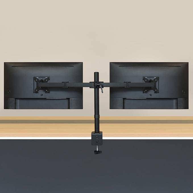 Amazon Basics Adjustable Dual Monitor Desk Mount, Supports up to 32 inch Monitors and 22 lbs per Arm, Adjustable Tension, VESA 75x75/100x100, Black