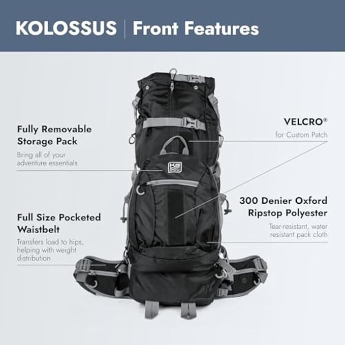 K9 Sport Sack Kolossus - XXL, Black - The Big Dog Backpack - Ideal for Dogs 26-29” Long - Fully Adjustable Pet Carrier - Doubles as a Professional-Grade 60L Hiking Pack