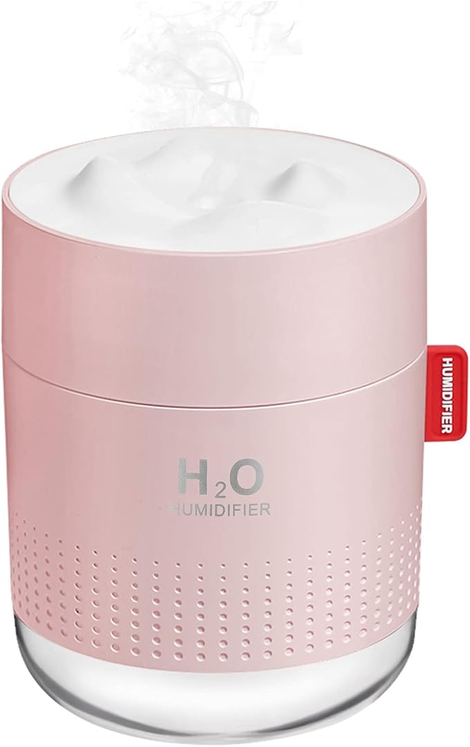 Portable Mini Cool Mist Humidifier, 500ml USB Personal Desktop Humidifier for Baby Bedroom, Travel, Office, Home - Auto Shut-Off, 2 Mist Modes, Super Quiet (Pink)
