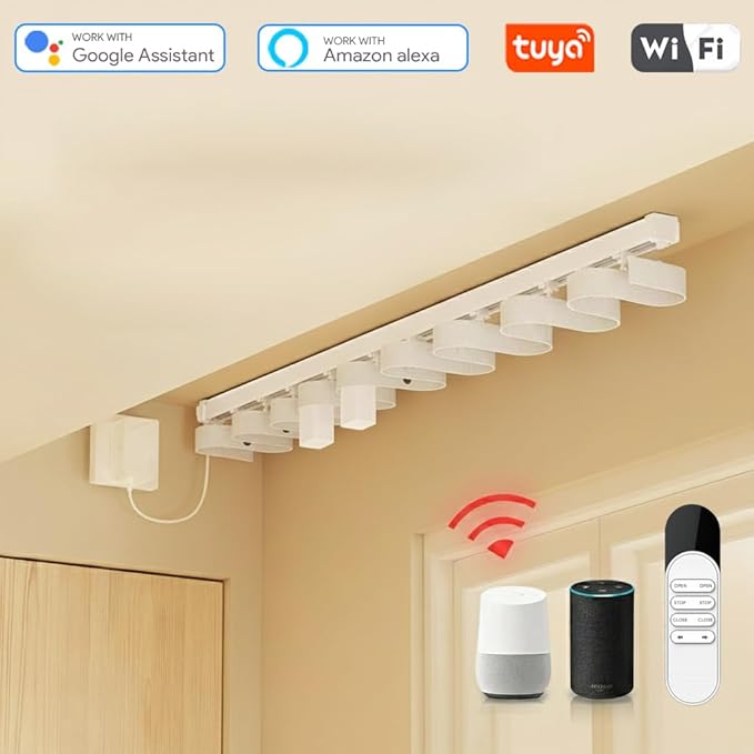 Dual Motor WiFi Smart Curtain Track System, Ripple Fold Electric Drapery Rods, Independent Left Right Control Day Night Curtains, Compatible with Alexa & Google Home (5 meters (196.8 inches))