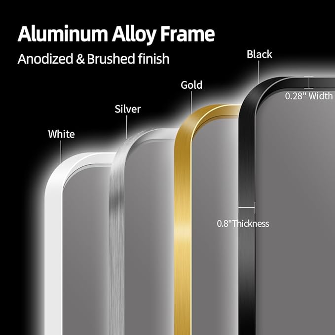 30 x 36 Black LED Bathroom Mirror, Metal Framed Rounded Corner Rectangle Backlit Mirror Bathroom, Anti-Fog, 3-Color Stepless Dimmable Lighted Mirror, Motion Sensor Lights, Memory Function