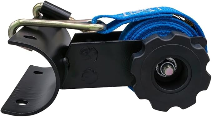 Mytee Products 4 Pack 1-1/2"x7' Blue Ladder Rack Ratchet Straps with J-Hook (Pair) - 500 lbs 2" Black Round Tube Mount - Retractable Ratchet Tie Down Strap for Roof Rack