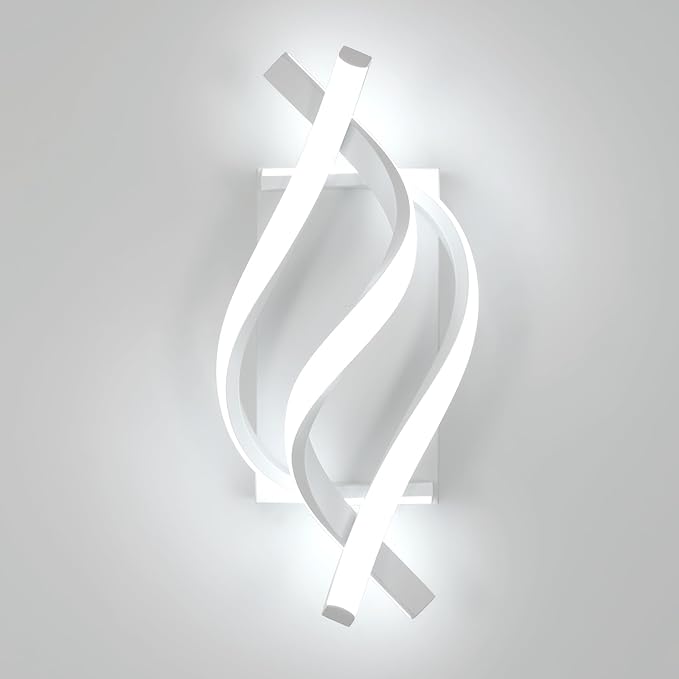AUA LED Wall Sconce, 21W Modern Spiral Wall Sconce Lighting, 6500K Cool White Indoor Wall Light for Bedroom Living Room Office Restaurant Hallway, Wall Mounted Lamp