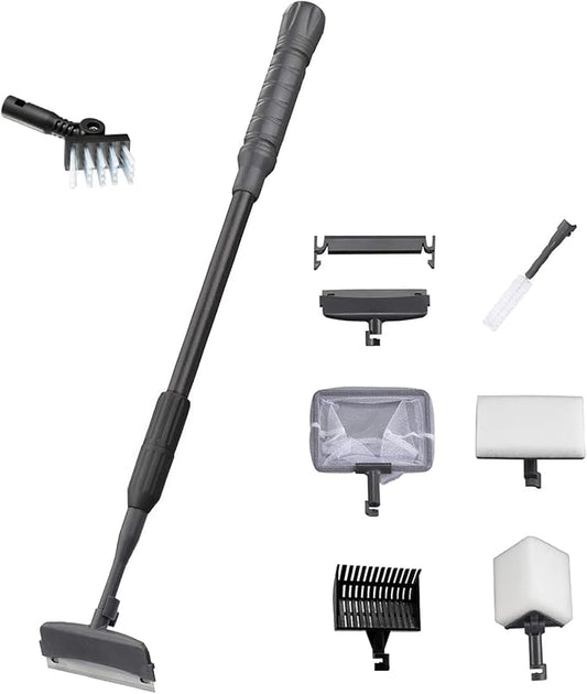 Carefree Fish 6IN1+1 (2026 New Upgrade Edition) Aquarium Cleaning Tools Long Handle Adjustable Length 20~36Inches Fish Tank Cleaner Kit Algae Scraper Scrubber Brushes Set