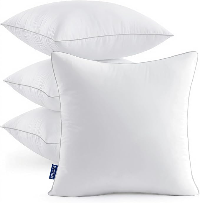 MIULEE 22x22 Inch Pillow Inserts Pack of 4 with 100% Cotton Cover | Throw Pillow Inserts, Square Decorative Pillow Inserts for Sofa Bed Couch Bench