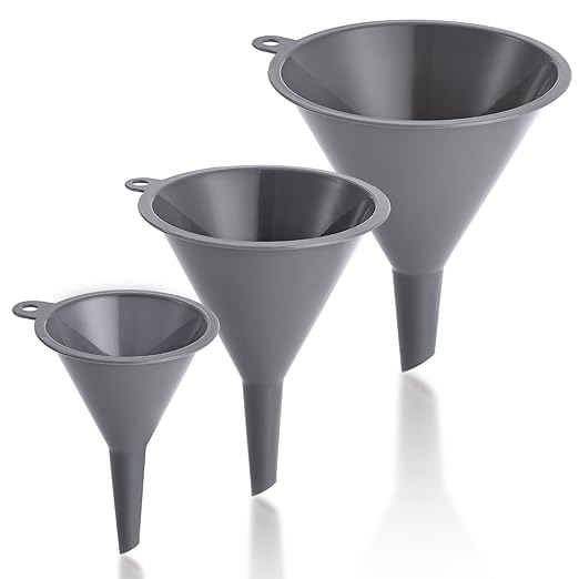 Plastic Kitchen Funnel Set of 3, Durable Round Food Grade Cooking Funnels for Kitchen Use Filling Bottles, Multifunctional Small Medium and Large Sizes for Canning, Lab or Car Oil Use