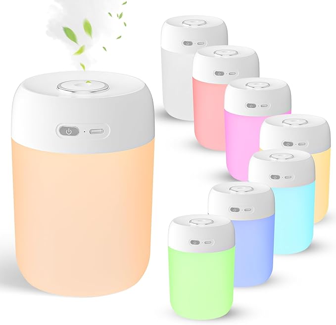 Portable Small Humidifier, 650ml Colorful Mini Humidifier for Bedroom, Office Desktop, Baby Room, Plants, Cool Mist Humidifiers(White)