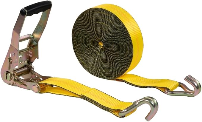 Mytee Products 2 Pack 2" x40' Yellow Ratchet Strap with J Hooks - 10,000 Lbs Breaking Strength - Heavy Duty Tie Down Cargo Truck Straps with Wire Hooks for Flatbed, Truck, Trailers Pickup