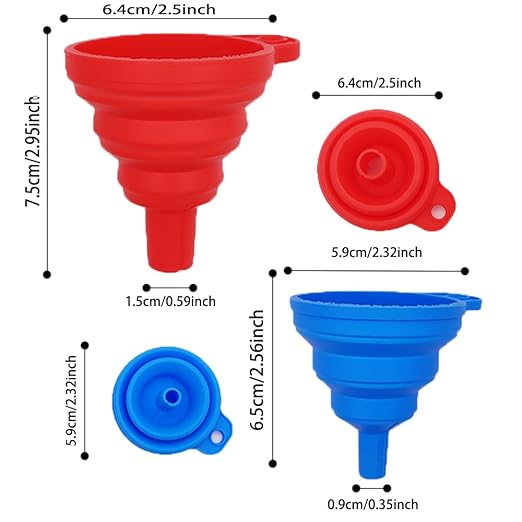 Small funnels for Kitchen use Filling Bottles, Small and Large Kitchen Gadgets Accessories Foldable Silicone Collapsible Funnels Set 4 Pack