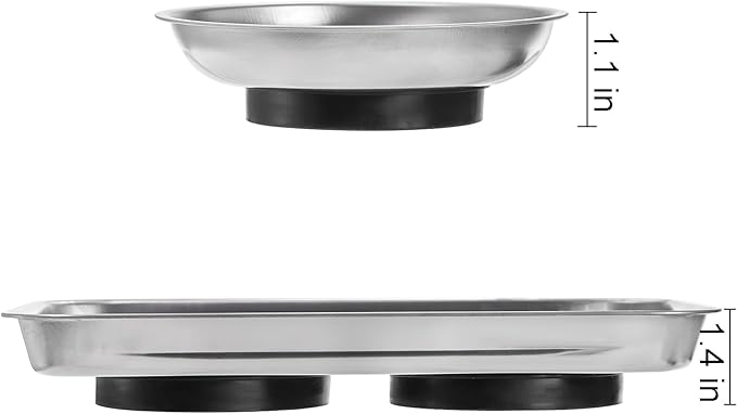 Okllen 6 Pcs Magnetic Parts Tray Set, Stainless Steel Heavy Duty 9.5"W x 5.5''L Square and 4 1/4" Round Extra Strong Magnetic Tool Trays Holder for Socket Screw Nuts Bolts Metal Parts
