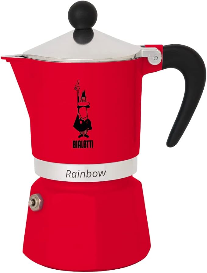 Bialetti Rainbow Moka Pot in Red, 3 Cup Stove Top Espresso Maker - Aluminum Cafetera for Ground Coffee, Italian Coffee Maker for Home Brewing