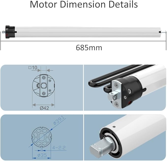 Tuya ZigBee Smart Roller Shade Motor, High Torque Electric Blinds Retrofit Kit, App/Voice Control with Alexa Google, Remote & Timer, Quiet 38dB (6.0 N.m for Φ40mm (1.57") Octagonal Tube)