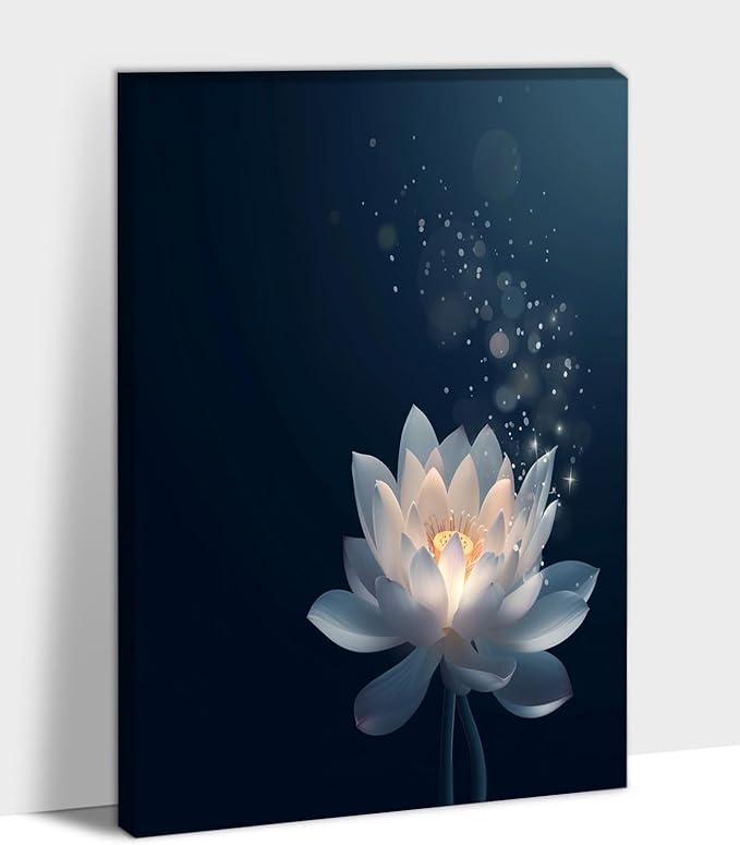 Zen Lotus Canvas Wall Art, Black White Zen Bathroom Wall Art Lotus Picture, Floral Spiritual Meditation Painting Artwork, lotus flower pictures bathroom decor zen painting for Yoga Spa 28x40 inch