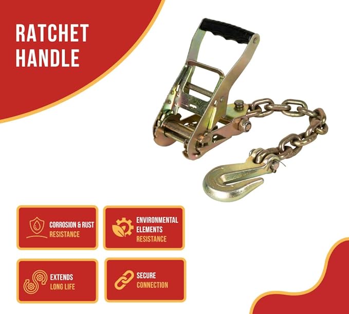 Mytee Products (4 Pack) 2" x12' Car Tie Down Ratchet Lasso Straps with Chain Anchor - 3, 333 LBS WLL - Car Hauler Tire Straps for Trailers - Tie Down for UTV, Trucks, ATV