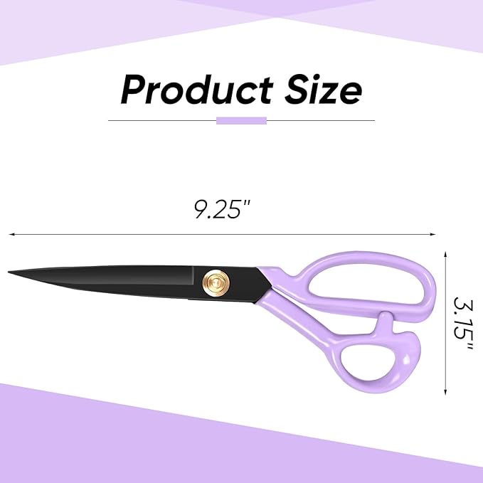 Professional Tailor Scissors Heavy Duty - Multi-Purpose Sewing Fabric Scissors for Leather Cutting Industrial Sharp Shears Home Office Arts, and Crafts (9 Inch) Purple