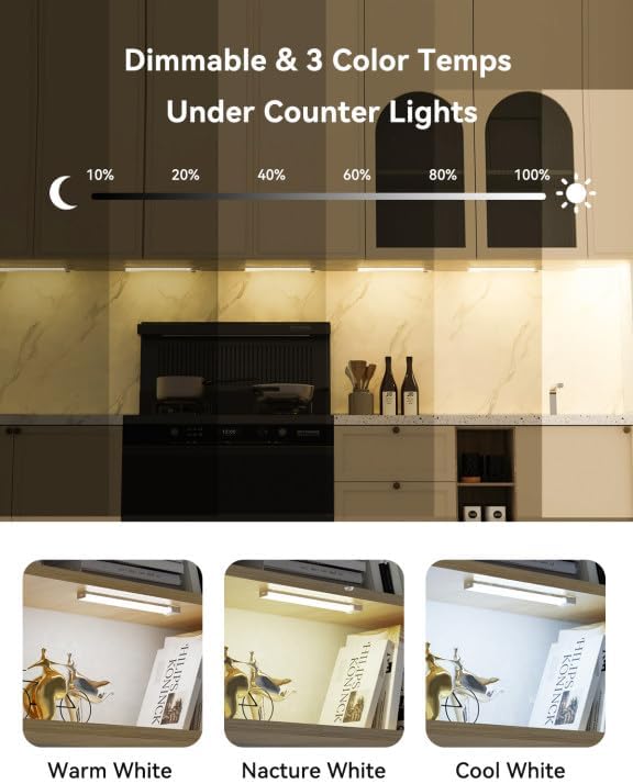 6-Pack Under Cabinet Lighting with charging station 8-Inch Rechargeable Motion Sensor Light Indoor 3 Color Dimmable Closet Light, USB Stick on LED Magnetic Under Counter Lights for Kitchen Shelf