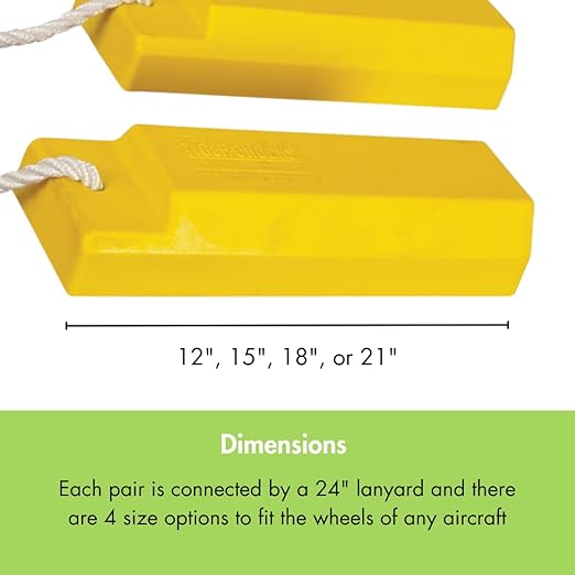 Checkers 18" Airplane Chocks, Aviation Wheel Chocks for Small to Mid-Sized Aircraft, Roped Pair Tire Chock for Polished Hangar Floors, Durable Lightweight Urethane, Yellow, AC3518-RP-P