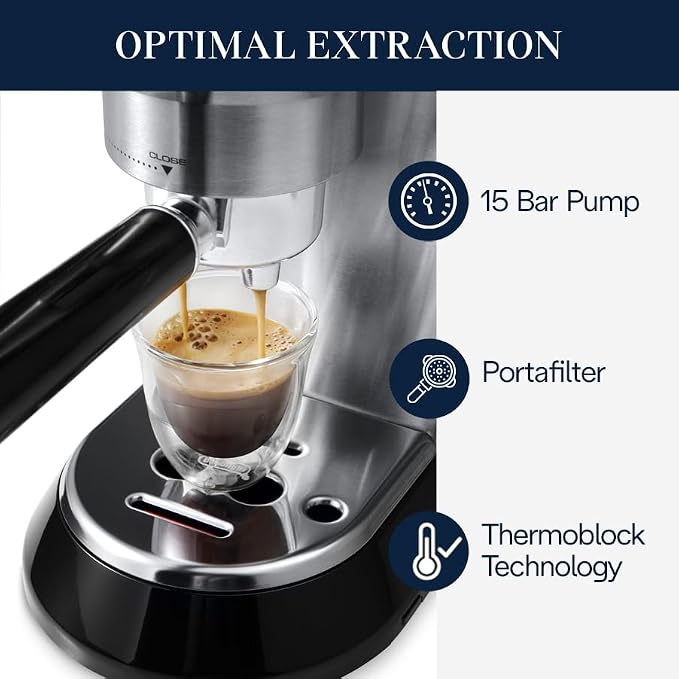 De'Longhi Dedica Espresso Machine, 15-Bar Pump, Frother, Stainless Steel | #1 Worldwide Espresso Machine Maker, Rapid Heat-Up, Frother, Compact Design, Easy to Clean