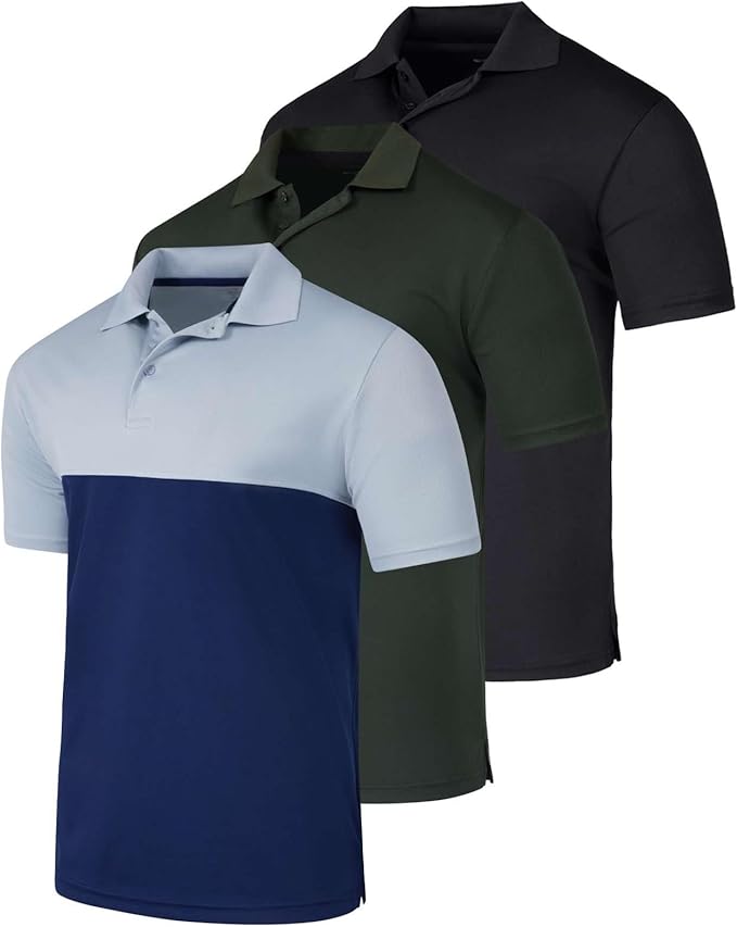 Real Essentials 3 Pack: Men's Quick-Dry Short Sleeve Athletic Performance Polo Shirt (Available in Big & Tall)