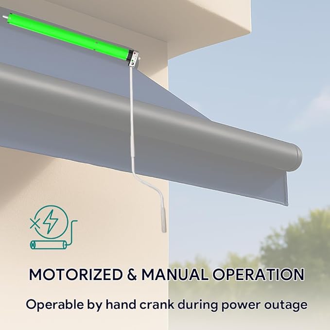 Remote Control DC24V Motorized Roller Shade Motor with Manual Override, 45mm Brushless Electric Awning Motor for Windproof Shades, High Torque Tubular Motor (50 N.m for Φ60mm（2-3/8"） Round Tube)