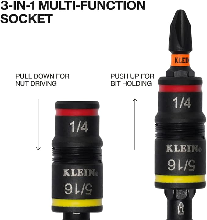 Klein Tools 32304 Screwdriver, 14-in-1 Adjustable Screwdriver with Flip Socket, HVAC Nut Drivers and Bits, Impact Rated