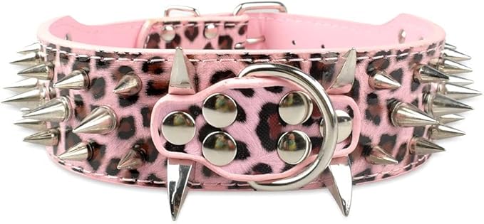 Serijoars Spiked Studded Dog Collar, PU Leather Dog Collar, Adjustable Pet Collars for Medium or Large Breed Pet (S, Leopard5)