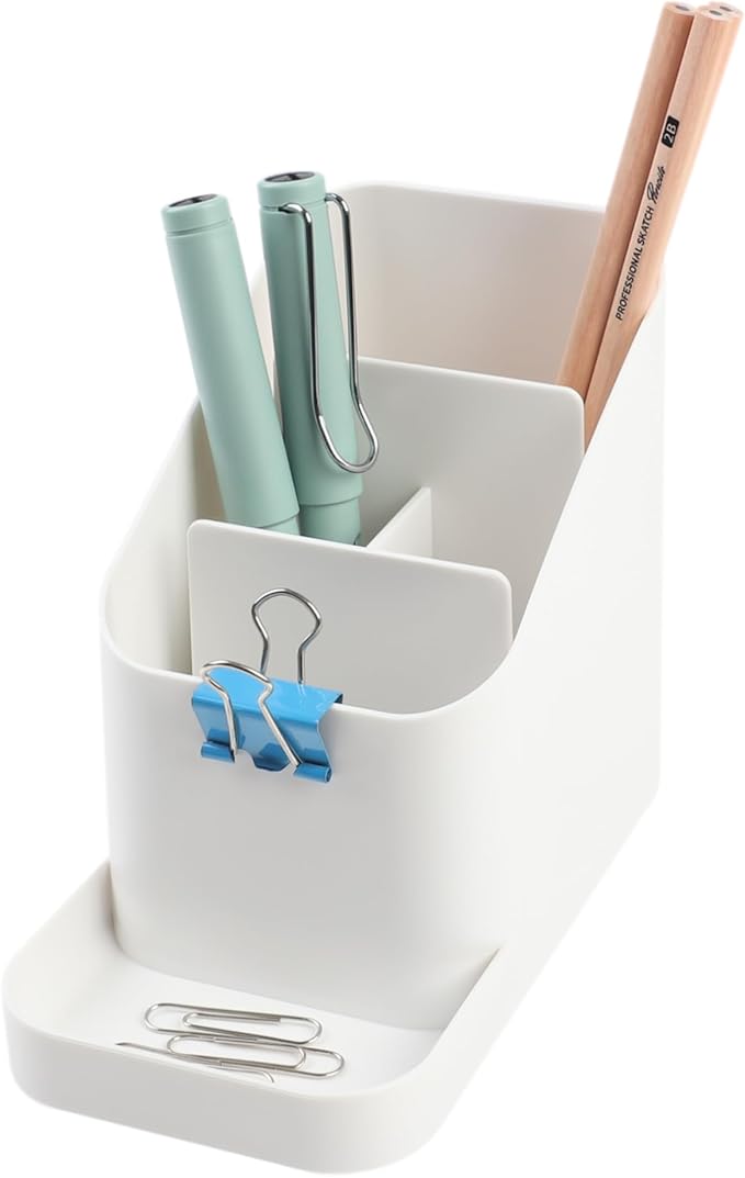 BLUE GINKGO Desk Holder – Korean-Made Office Organizer for Pencils, Pens, Notes, and Desk Supplies (White)