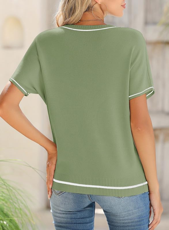 SHEWIN Womens Tops Trendy Short Sleeve Shirts Crewneck Lightweight Knit Sweater Top Business Casual Outfits