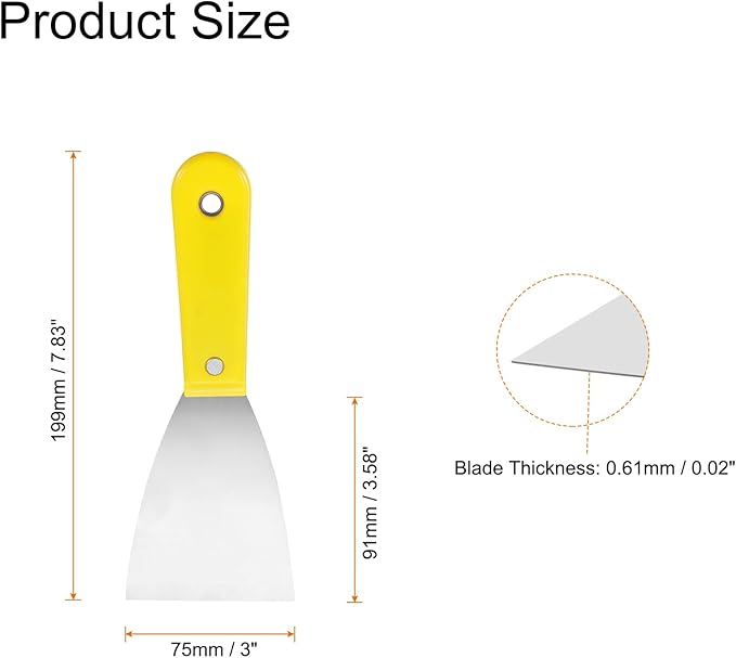 HARFINGTON Carbon Steel Putty Knife 3" Plastic Handle Spreading Drywall Flex Putty Scraper for Wallpaper Wall Taping Scraping Paint