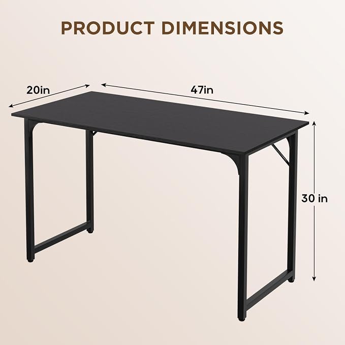 PayLessHere | 47 Inch Computer Desk | Black | Sturdy Office Desk | Metal Frame, Adjustable Feet | Water-Resistant, Scratchproof Surface | Writing Table for Home Office or Study | Pack of 1
