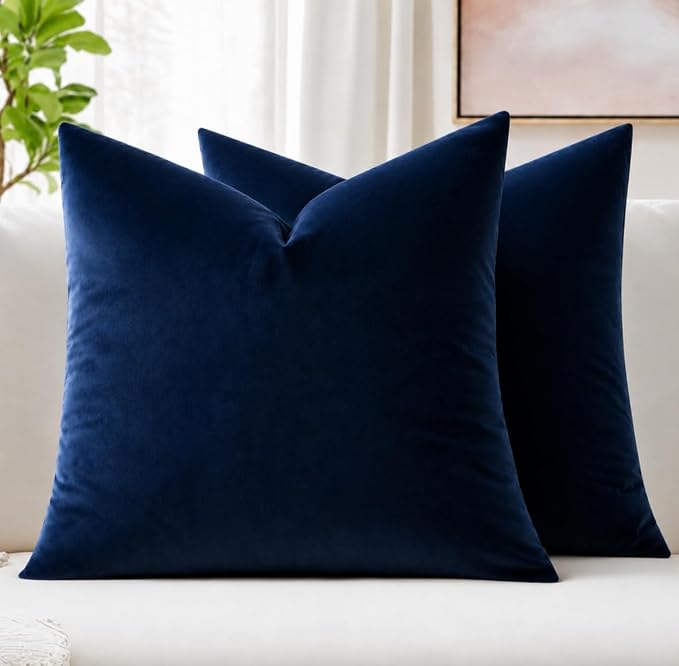 MIULEE Velvet Throw Pillow Covers 18x18 Inch Pack of 2 Dark Blue | Soft Solid Decorative Pillow Covers, Modern Luxury Home Decor, for Couch Chair Sofa Bedroom Livingroom