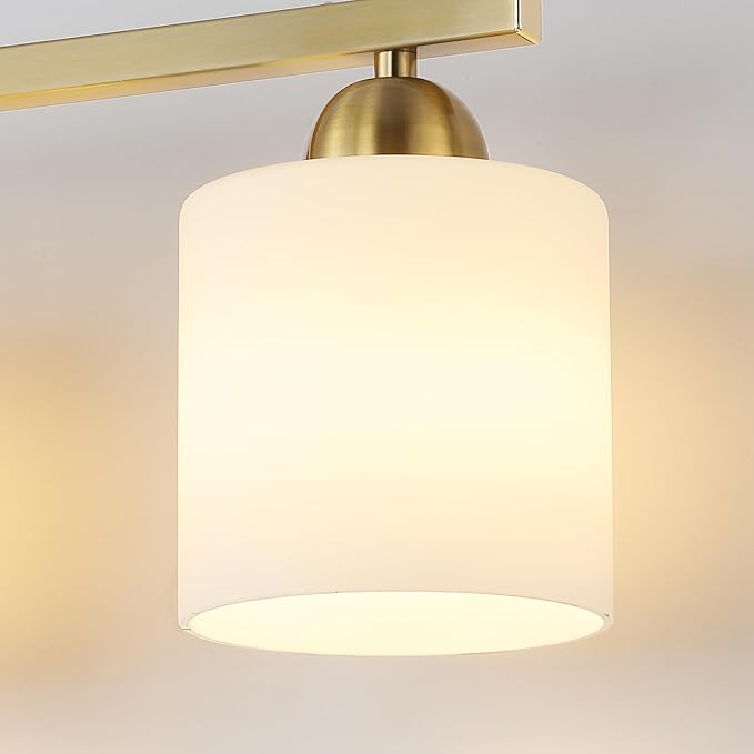 Stainless Steel Milk Glass Vanity Lights for Bathroom, 2 Light Gold Bathroom Light Fixtures Over Mirror, Ceramic E26 Sockets Wall Mounted