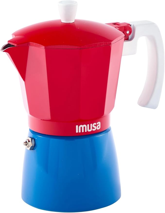 IMUSA 6 Cup Caribbean Cast Aluminum Stovetop Coffee Maker | Bare Cast Aluminum Finish, Soft-Touch White Handle, Ideal for Moka Drinks, Great for Family
