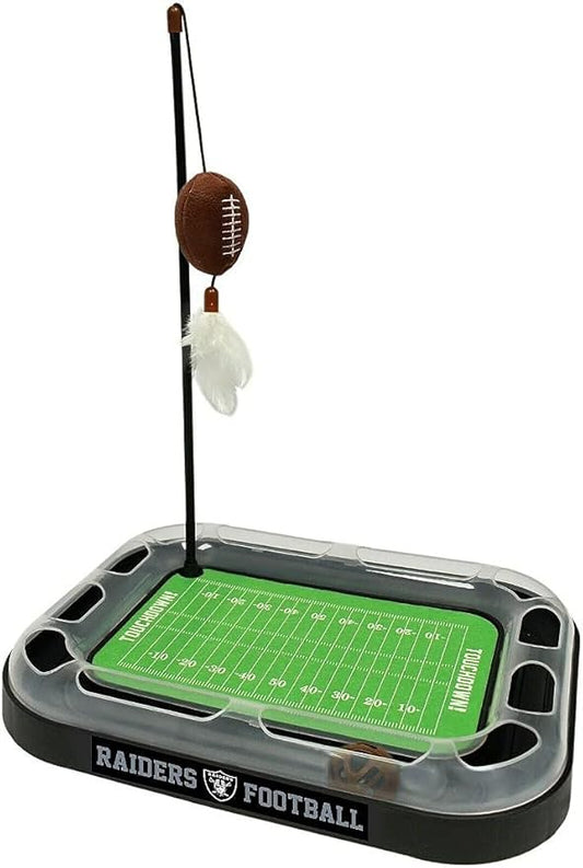 CAT SCRATCHING BOARD NFL LOS VEGAS Raiders Football Field CAT Scratcher Toy. + Catnip Filled Plush Football Toy&Feather Cat Toy Hanging with Jingle Bell Interactive Ball Cat Chasing 5-in-1 Kitty Toy