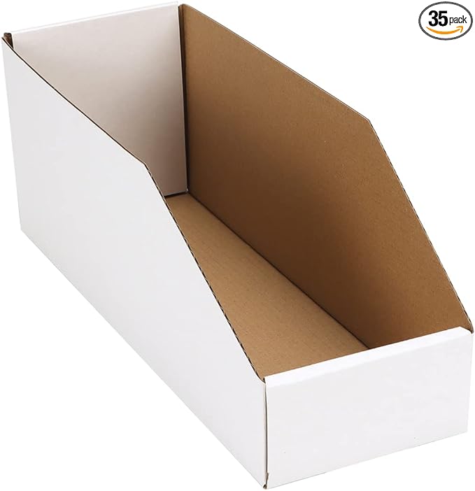 EXYGLO Cardboard Boxes, Pack of 35 Corrugated Storage Bins 12x4x4.5inch Pantry Organizer Bins for Shelves Garage Office Organization