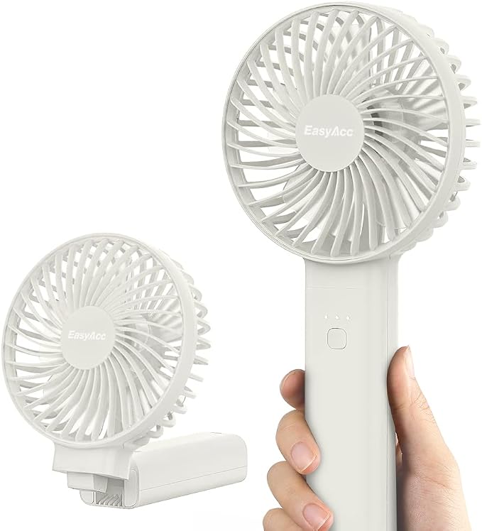 EasyAcc Personal Fans Portable Rechargeable, Washable Guard + Powerful + 180°Foldable + Professional ODM Fan + Durable, 4 Speeds Portable Cooling Fan for Travel Outdoor Office
