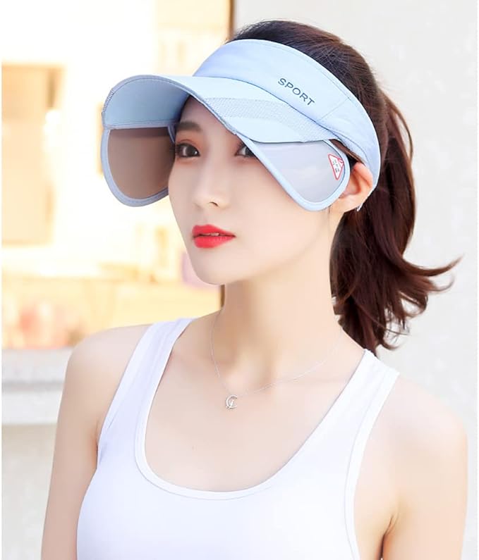 Sun Visor Hat for Women and Men - Retractable Brim Sport Hat, Summer Golf Tennis Running Beach Hat with Ponytail Hole