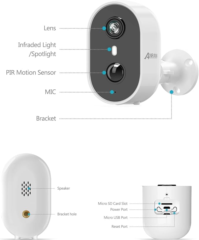 ANRAN Solar Security Cameras Wireless Outdoor for Home Security, 3MP 2K Color Night Vision WiFi Surveillance Home Camera with Solar Panel, Spotlight, PIR Detection, 2-Way Talk, 2 Packs