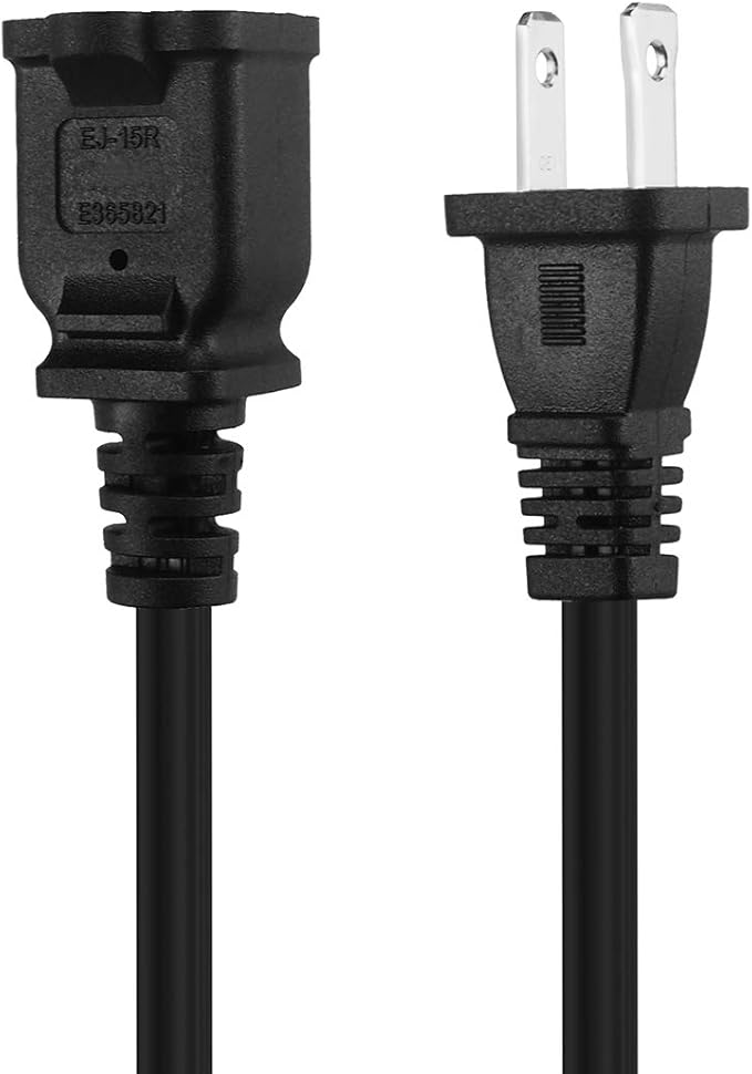 15-Feet Long Polarized US 2-Prong Male-Female Extension Power Cord Cable, 16AWG 2 Outlet Extension Cable Cord US AC 2-Prong Male/Female Power cable10A/125V, Nema 1-15P to 1-15R Cable Polarized